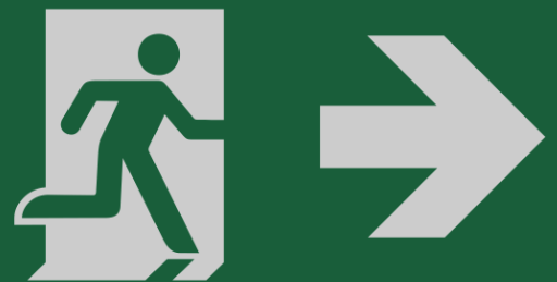 Foto zeigt ein Fluchtwege Kennzeichen, ein Piktogramm mit einer nach rechts laufenden Figur und mit einem nach rechts weisenden Pfeil.