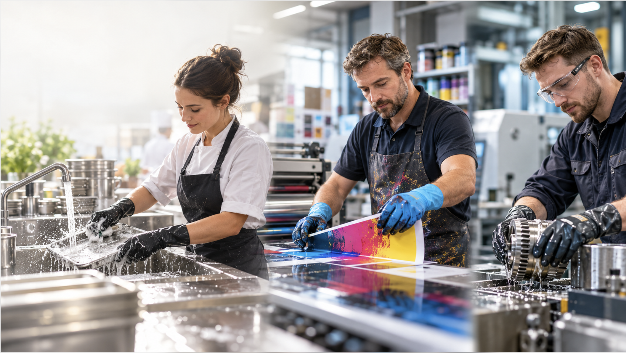 Arbeitsmedizinische Vorsorge bei Feuchtarbeit und Hautbelastungen in Gastronomie, Druckerei und Maschinenbau